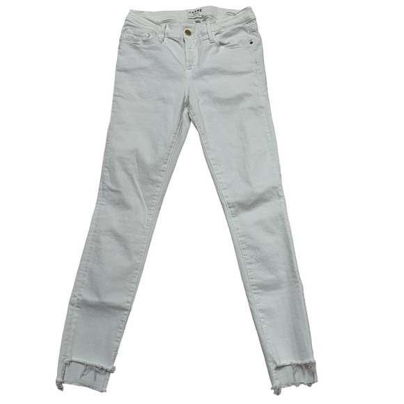 Frame Le Skinny de Jeanne Stagger Raw Hem White Denim White Size 28 - Picture 2 of 16